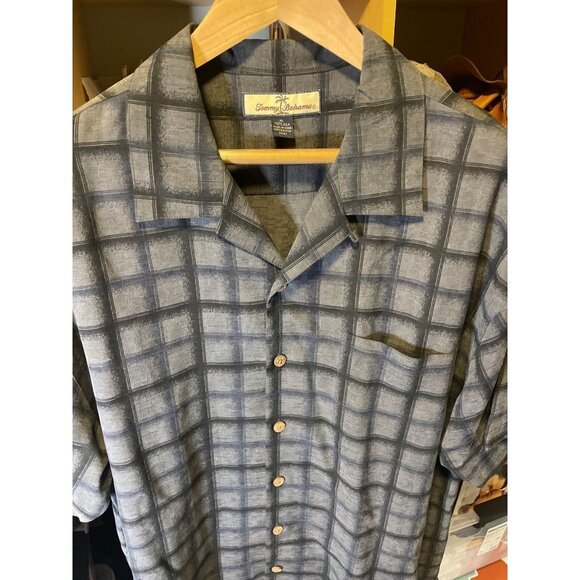 Tommy Bahama Black Charcoal Patterned Mens Silk Button Down Short Sleeved Shirt - Picture 4 of 8